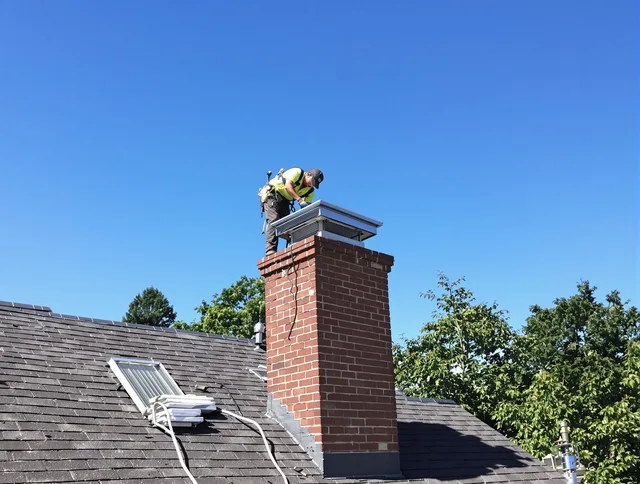Port Orange Chimney Sweep technician measuring a chimney cap in Port Orange, FL
