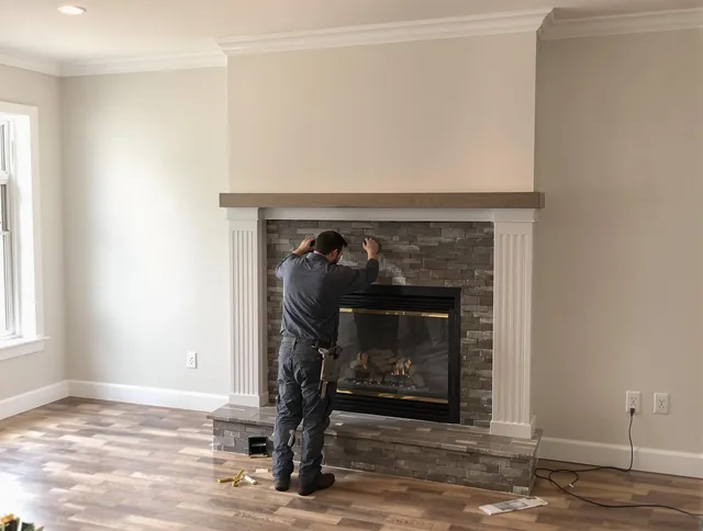 Port Orange Chimney Sweep finishing a custom fireplace install in Port Orange, FL